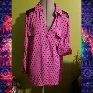 ⚠️DONATING 2/1⚠️Candie's Primrose Lace Heart Polka Dot Lace Button Up